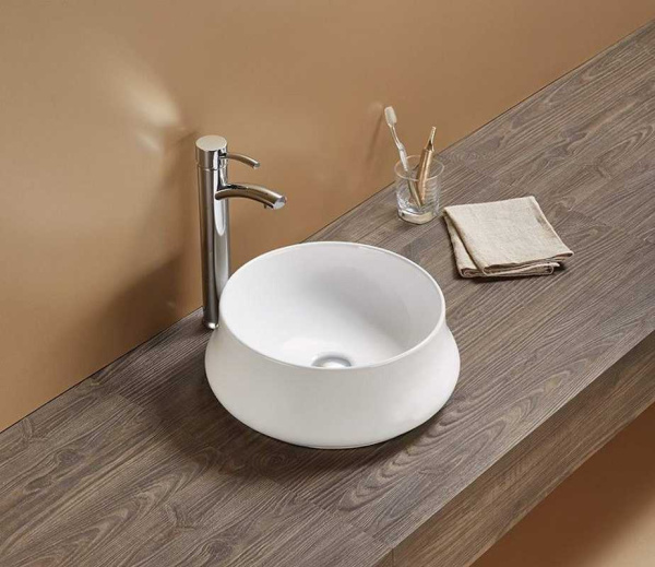 Раковина GID N9426 40х14х40 накладная, круглая керамическая/фарфоровая, цвет белый, без отверстия под смеситель, без слива-перелива