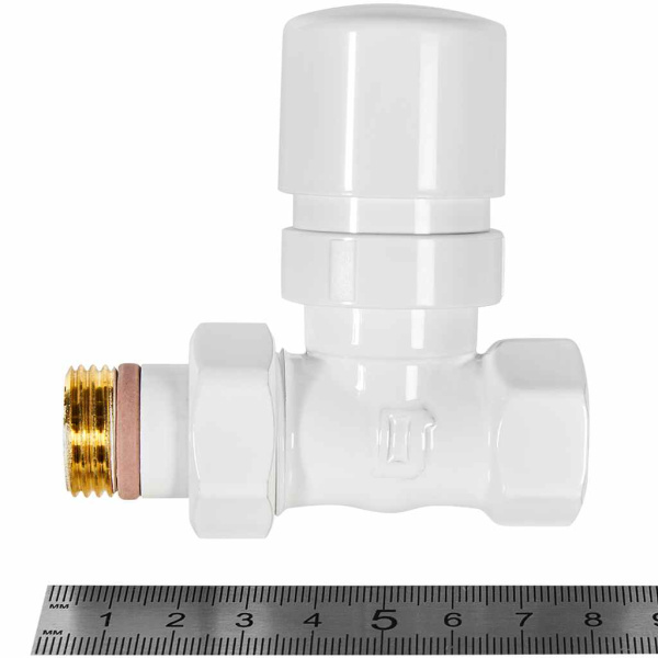 Клапан термостатический Stout Design 1/2" вн-нр. цвет белый, прямой, с полусгоном, сгоном, американкой, для радиатора отопления