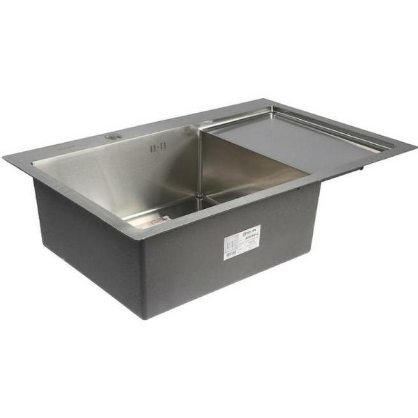 Мойка кухонная Aflorn Premium, 78х51 см, врезная, нержавеющая сталь, прямоугольная, цвет: сатин, с отверстием под смеситель, слив-перелив, с крылом справа AF97851-L
