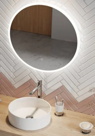 Зеркало Excellent Lumiro, 80х80 см, с LED/ЛЕД-подсветкой, круглое, цвет рамы- белый матовый, сенсорный выключатель, для ванны, навесное/подвесное/настенное