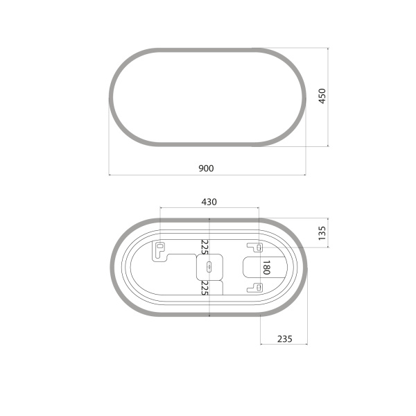 Зеркало IDDIS Uniq 90х45/45х90 см универсальное, с LED/ЛЕД-подсветкой 3в1, два навеса, овальное (капсула), выключатель сенсорный, для ванны, навесное/подвесное/настенное