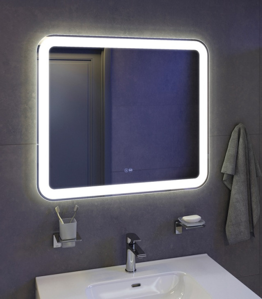 Зеркало IDDIS Edifice, 80х70х32 см, с LED/ЛЕД-подсветкой, прямоугольное,  с антизапотеванием, выключатель сенсорный, диммер, для ванны, навесное/подвесное/настенное