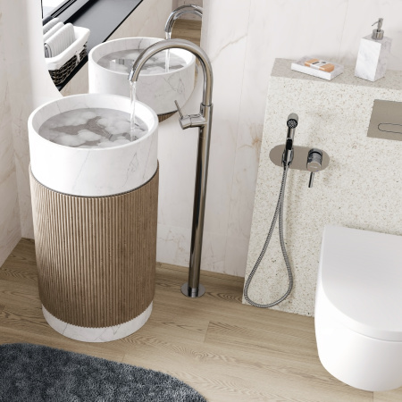 Смеситель для раковины/умывальника WasserKRAFT Main, напольный, однорычажный, неповоротный, керамический, длина излива 260 мм, латунь, цвет хром