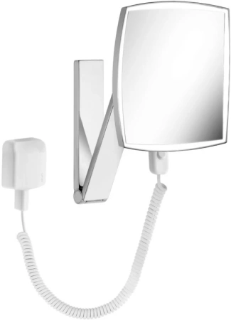 Зеркало Keuco iLook_ move косметическое, подсветка, квадратное, настенное, увеличение x 5, хром, кабель со штекером, латунь