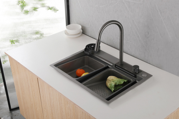 Мойка кухонная ABBER Wasser Kreis 68х46х22,5 см нержавеющая сталь, прямоугольная, брашированная, цвет никель, 2 отверстия под смеситель, без крыла, слив-перелив, врезная AF2194NG