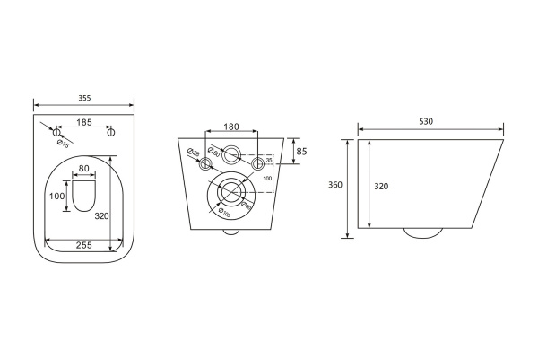 Унитаз подвесной ABBER Rechteck 530х355х360 мм цвет белый матовый, горизонтальный (прямой) выпуск, смыв торнадо, безободковый, система антивсплеск, с сиденьем микролифт, дюропласт AC1201MW