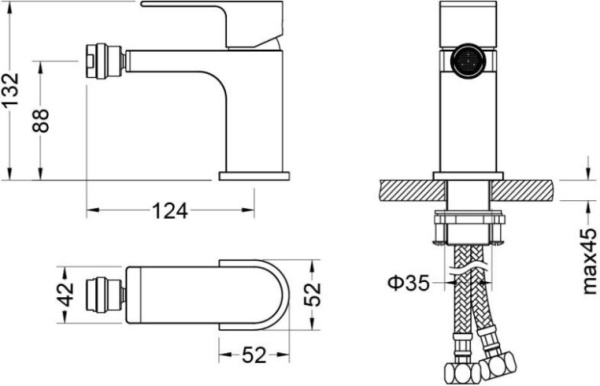 Смеситель для биде Aquatek Лира однорычажный, керамический картридж, поворотный излив, длина 124 мм, латунь, цвет хром, без шланга/лейки