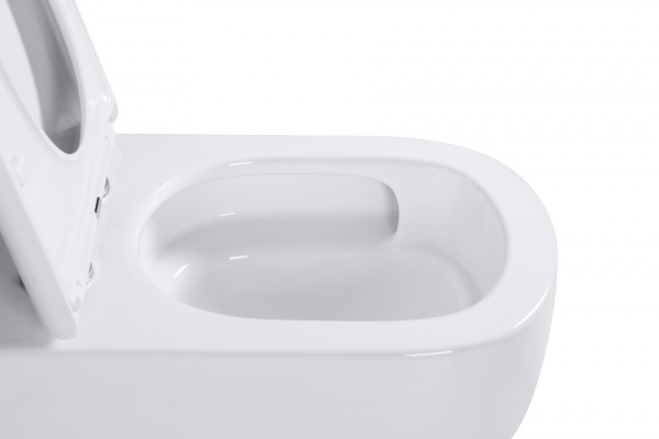 Унитаз подвесной ABBER Bequem 550х365х360 мм цвет белый, горизонтальный (прямой) выпуск, смыв торнадо, безободковый, система антивсплеск, с сиденьем микролифт, дюропласт AC1134T