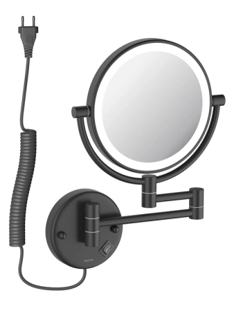 Зеркало Aquatek AQ4915MB косметическое, круглое, настенное, увеличение x 5, с подсветкой, цвет матовый черный, латунь