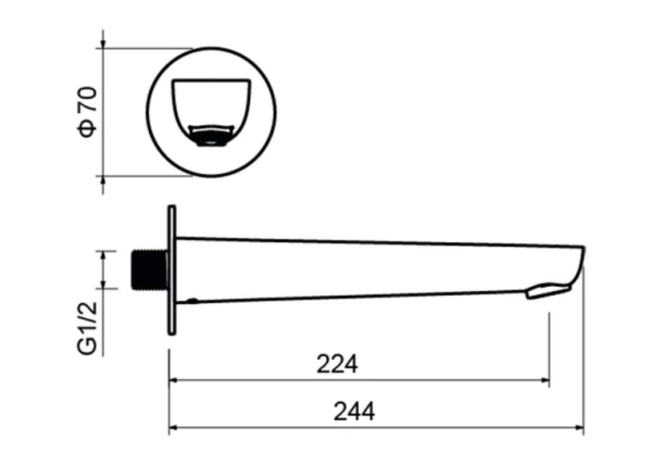 Излив Aquatek Бетта для ванны, длина 224 мм, оружейная сталь, латунь, встраиваемый/встроенный