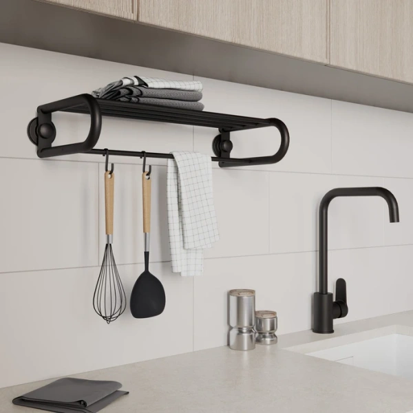 Полотенцедержатель Milardo Easy с крючками, проволока стальная, цвет черный матовый, настенный, форма прямоугольная, для полотенец в ванную/туалет/душевую кабину EASBWS2M49