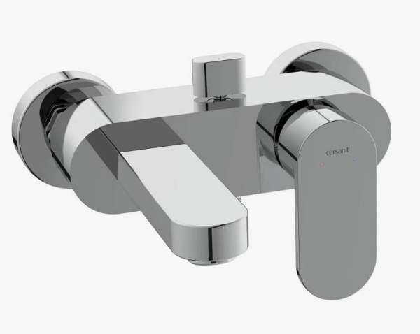 Смеситель для ванны/душа Cersanit ELIO однорычажный, хромированный, настенный, излив 155 мм, неповоротный, латунь, цвет хром