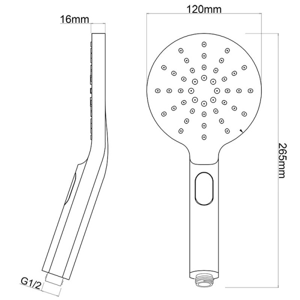 Лейка душевая Melodia Luxe 120 мм L265 мм ручная, круглая, 3 режима, черный матовый, ABS пластик, для душа/ванной MKP26306BL_bk