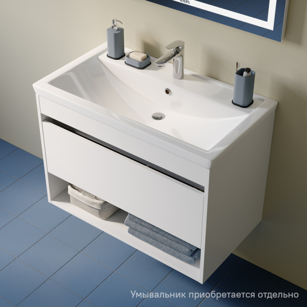 Тумба под раковину IDDIS Zodiac Х, 784х441х542 мм, подвесная, цвет белый, 1 выдвижной ящик/ниша, ЛДСП, система плавного закрывания, прямоугольная, универсальная, в ванную комнату ZDX80WNi95
