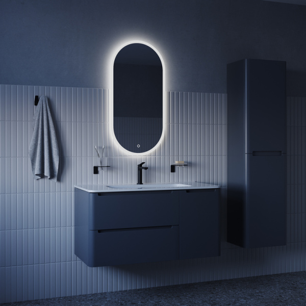 Зеркало IDDIS Uniq 90х45/45х90 см универсальное, с LED/ЛЕД-подсветкой 3в1, два навеса, овальное (капсула), выключатель сенсорный, для ванны, навесное/подвесное/настенное