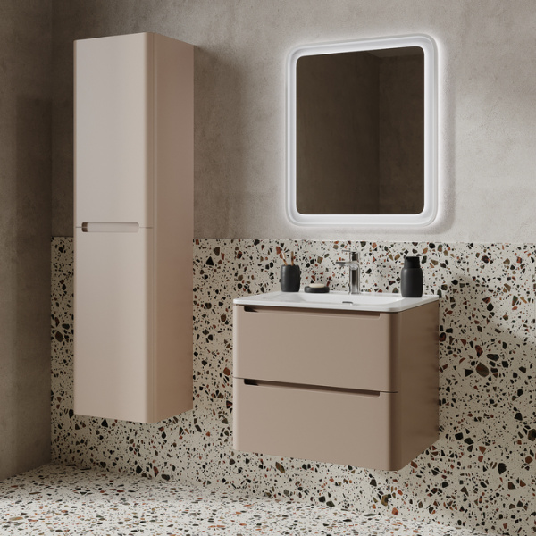 Тумба c раковиной IDDIS Edifice, 602х467х500 мм, подвесная, 2 выдвижных ящика, МДФ/санфарфор, раковина накладная, прямоугольная, отверстие под смеситель, цвет капучино EDI60C0i95K