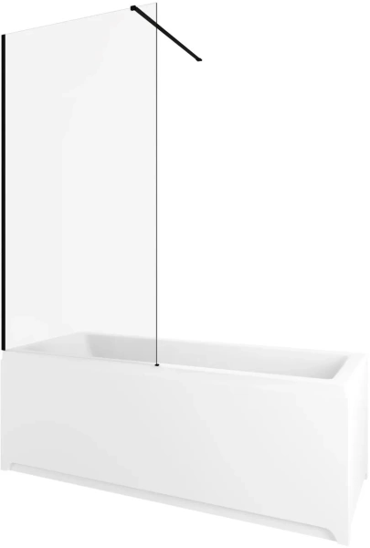 Шторка на ванну Allen Brau Infinity 3 универсальная, размер 825х1600 мм, закаленное стекло 8 мм, фиксированная, стекло прозрачное, профиль черный браш