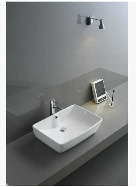 Раковина для ванной CeramaLux 9121 59х15,5х42 накладная, прямоугольная, керамическая/фарфоровая, цвет белый, без отверстия под смеситель, слив-перелив