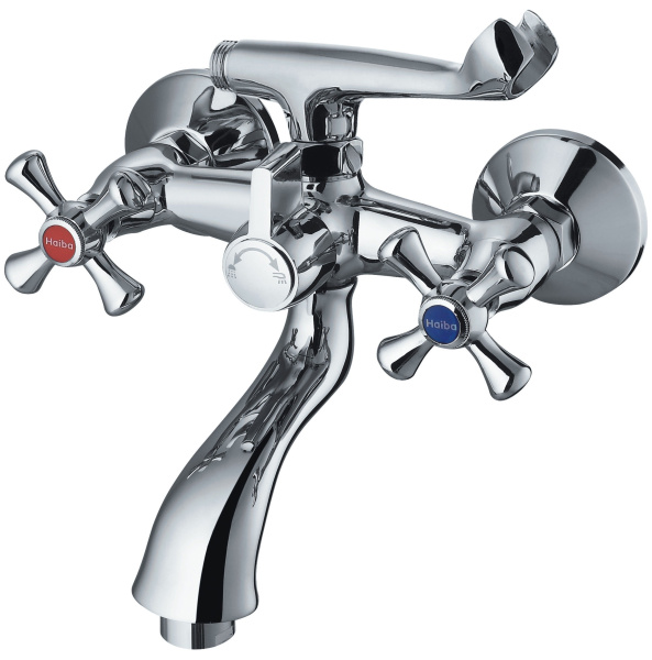Смеситель для ванны/душа HAIBA CRON двухвентильный, хромированный, настенный, излив 101 мм, поворотный, силумин, цвет хром