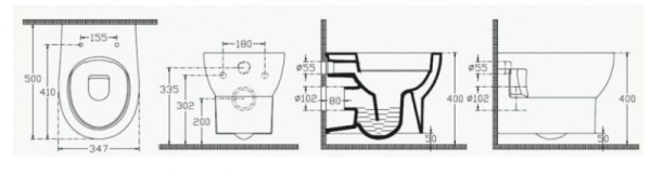 Унитаз подвесной ISVEA Absolute, 347х500х400 мм, цвет: белый, горизонтальный (в стену) выпуск, без сиденья, безободковый, антивсплеск, под скрытый бачок