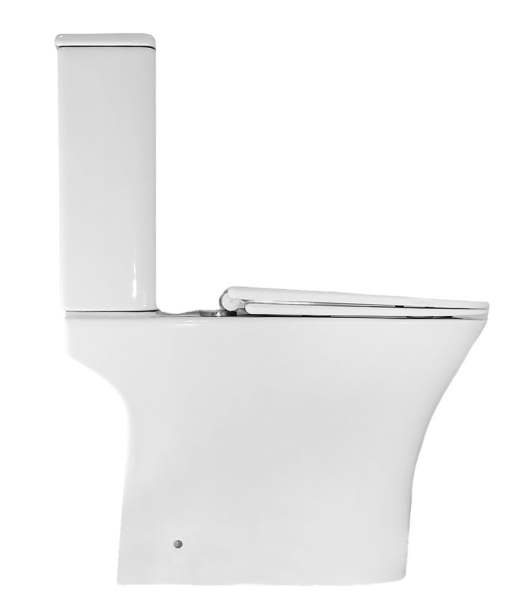 Унитаз-компакт Azario FRETTA ROUND, белый, горизонтальный (в стену) выпуск, напольный, с сиденьем микролифт, дюропласт, безободковый AZ-7121A