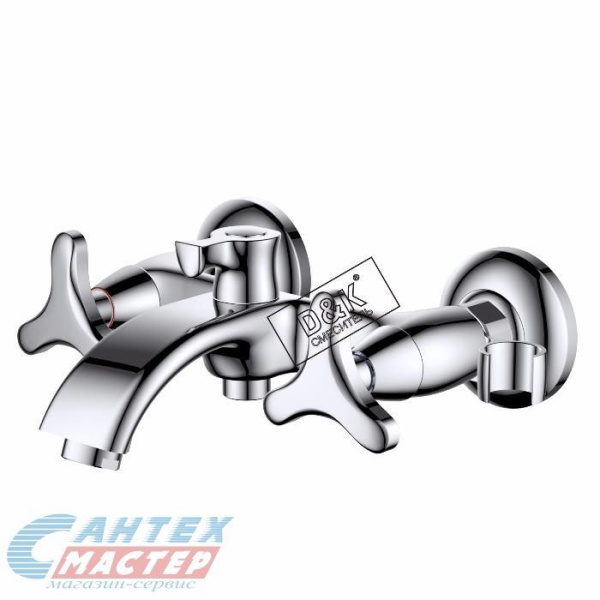 Смеситель для ванны/душа D&K Hessen Goethe двухвентильный, керамический, настенный, излив поворотный 173 мм, латунь хром, длинный, универсальный, горизонтальный, вентильный, кран, комплект, сантехника, размер, характеристики, высота, расстояние