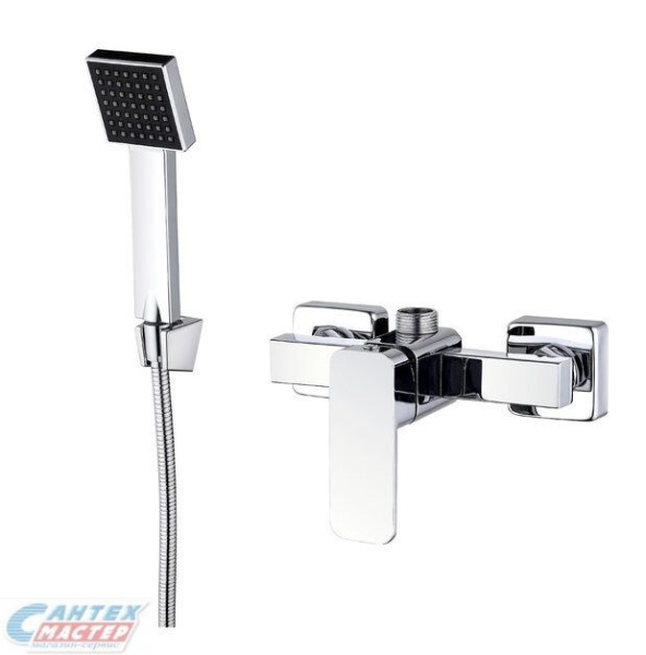 Смеситель для душа G-lauf однорычажный, керамический, настенный, с аксессуарами, без излива, с лейкой, шлангом, латунь хром