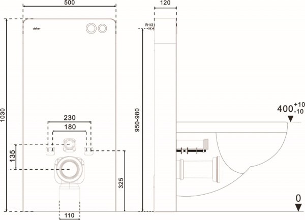 Инсталляционный модуль ABBER внешнего монтажа, для подвесного унитаза, белый, 500х1030х120 мм универсальная