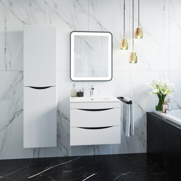 Тумба c раковиной IDDIS Cloud, 603*465*500 мм, подвесная, 2 выдвижных ящика, МДФ/раковина накладная, прямоугольная, цвет белый, керамическая/фарфоровая, отверстие под смеситель, слив-перелив, умывальник