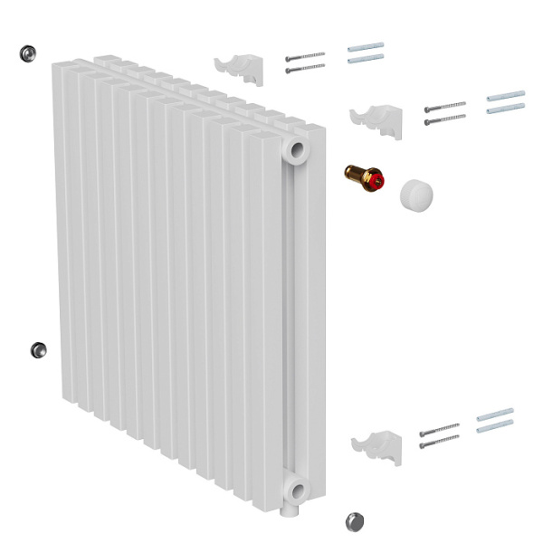 Радиатор Royal Thermo Shift Q30 VC2050 стальной 2 трубчатый, 16 секций, нижнее подключение, для отопления квартиры, дома, водяные, мощность 1632 Вт, настенный, цвет белый RAL9016