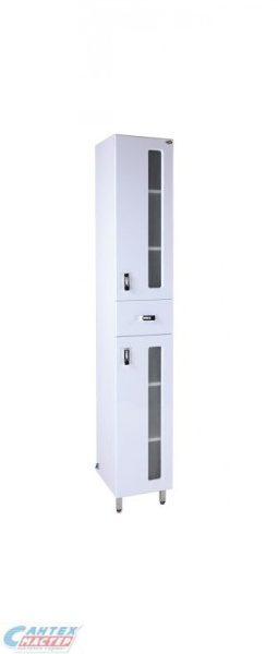 Пенал Onika Кристалл, 190х30х32,6 см, напольный/на ножках, (правый/левый/универсальный), с дверцами/двустворчатый, дверцы со стеклянными вставками, встроенные полки, 1 выдвижной ящик, цвет белый, в ванную комнату
