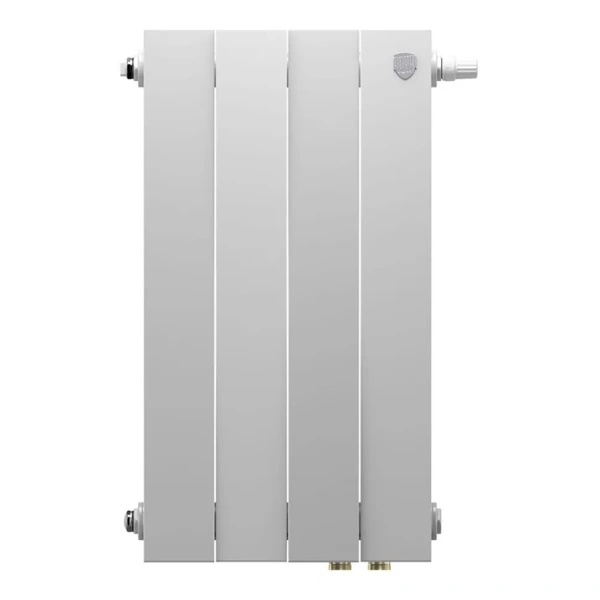 Радиатор отопления Royal Thermo PianoForte 500 Bianco Traffico VDR80 (4 секции) биметаллический, нижнее, правое подключение, для квартиры, дома, водяные, мощность 756 Вт, настенный, батарея, белый