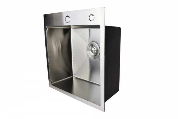 Мойка кухонная Siriusline, 50х50 см, врезная, нержавеющая сталь, квадратная, цвет: сатин, с отверстием под смеситель, в комплекте: коландер, дозатор, сифон SL5050