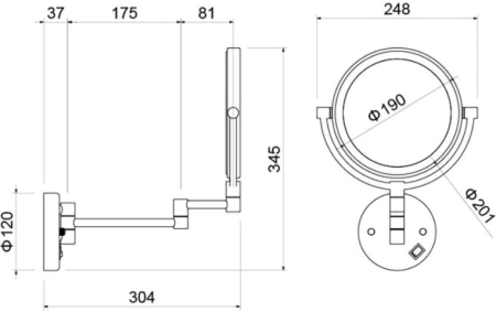 Зеркало Aquatek AQ4915MB косметическое, круглое, настенное, увеличение x 5, с подсветкой, цвет матовый черный, латунь
