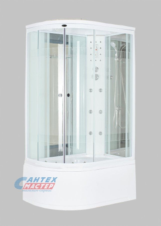 Душевая кабина 80х120х220 см Niagara Ultra (правая) поддон высокий, ассиметричная, угловая, стекло заднее зеркальное, двери прозрачные, панель белая, с верхним душем, с гидромассажем, электронная, смеситель, профиль хром матовый, прозрачное стекло, б