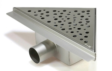 Трап TIM 200х200 мм D50, для душа в полу, под плитку, с сухим затвором+гидрозатвор, горизонтальный выпуск, нержавеющая сталь, треугольный/угловой