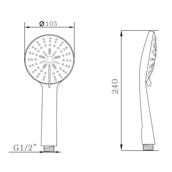 Лейка душевая Melodia Standard 105 мм L240 мм ручная, круглая, 5 режимов, черный матовый, ABS пластик, для душа/ванной MKP26500_bk