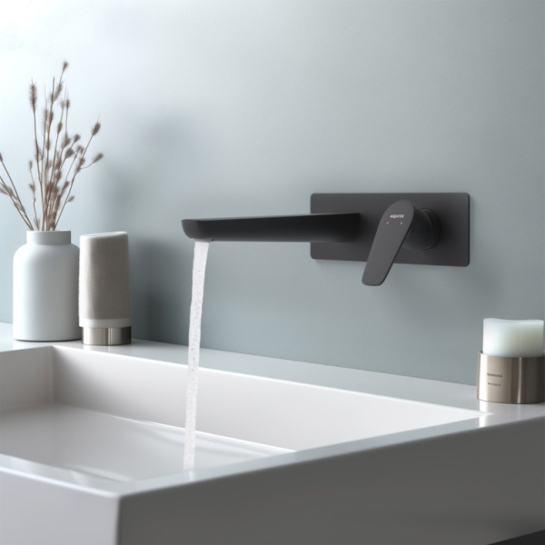 Смеситель для раковины/умывальника Aquatek Бетта встраиваемый, однорычажный, неповоротный, латунь, длина излива 204 мм, керамический, цвет матовый черный