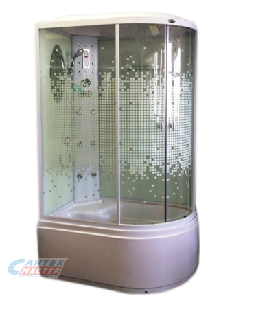 Душевая кабина 80х120х220 см Niagara Ultra (левая) поддон высокий, ассиметричная, дверцы прозрачные мозаик, заднее стекло белое, с верхним душем, с гидромассажем, с сиденьем, электронная, смеситель, профиль, прозрачное стекло, белая, закрытая