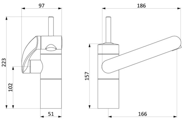 Смеситель для раковины/умывальника Damixa Arc, однорычажный, поворотный, керамический, длина излива 186 мм, латунь, цвет черный матовый
