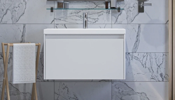 Тумба под раковину Velvex Klaufs 800-0-1, 789х443х440 мм подвесная, цвет белый глянец, 1 выдвижной ящик/выдвижной органайзер, подходит раковина Como 80, универсальная, в ванную комнату