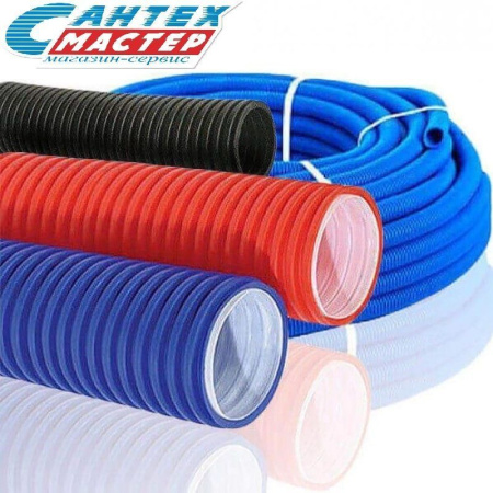 Гофра для труб Д 20 мм КРАСНЫЙ, бухта 50 м HENCO кожух защитный гофрированный