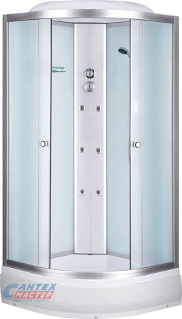 Душевая кабина 100х100х220 см Niagara Classic поддон средний, полукруглая, угловая, стекло матовое, задние стекла белые, с верхним душем, с гидромассажем, смеситель, профиль хром матовый, прозрачное стекло, белая, закрытая