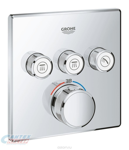 Смеситель для душа Grohe Grohtherm SmartControl термостатический, скрытого монтажа, на 3 выхода, керамический, настенный, без излива/шланга/лейки, латунь хром