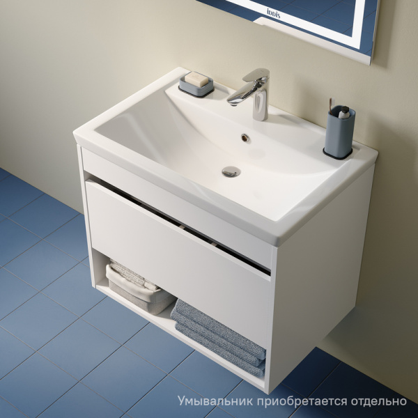 Тумба под раковину IDDIS Zodiac Х, 677х444х542 мм, подвесная, цвет белый, 1 выдвижной ящик/ниша, ЛДСП, система плавного закрывания, прямоугольная, универсальная, в ванную комнату ZDX70WNi95