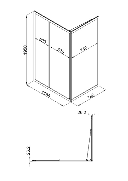 Душевой уголок Olives Duero 120х80х195 см шоверама, без поддона, прямоугольный, стекло прозрачное 6 мм, без крыши, распашная, алюминиевый профиль черный матовый DR-128CR-SH-GB-R