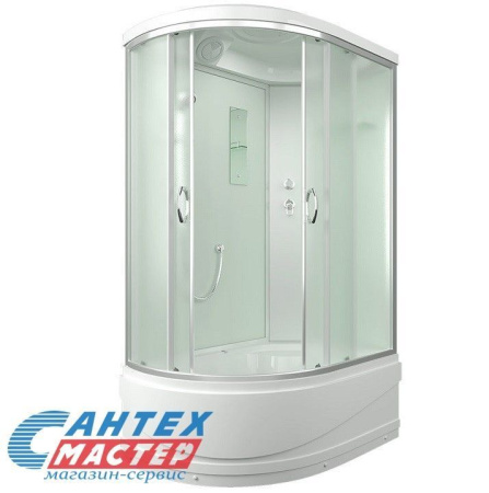 Душевая кабина 80х120х215 см Comfort Erlit (правая) поддон высокий, асимметричная, угловая, с сиденьем, заднее стекло белое, двери тонированные, с верхним душем, без гидромассажа, смеситель, профиль хром матовый, прозрачное стекло, белая, закрытая