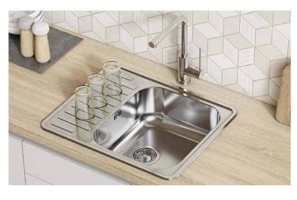 Мойка IDDIS Strit 585х485х180 мм толщина 0,8 мм, врезная, нержавеющая сталь, прямоугольная, цвет сталь, полированная, без отверстия под смеситель, с крылом, оборачиваемая, для кухни STR58PDi77S