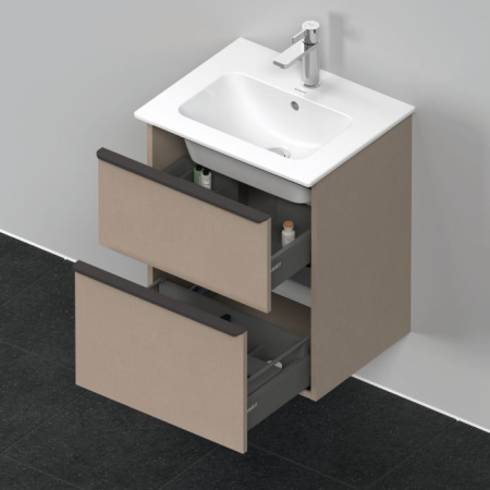 Тумба под раковину Duravit D-Neo, 51х40,2х62,5 см, подвесная, 2 выдвижных ящика, ДСП, цвет: лен, шкафчик навесной, прямоугольная, правая/левая, в ванную комнату