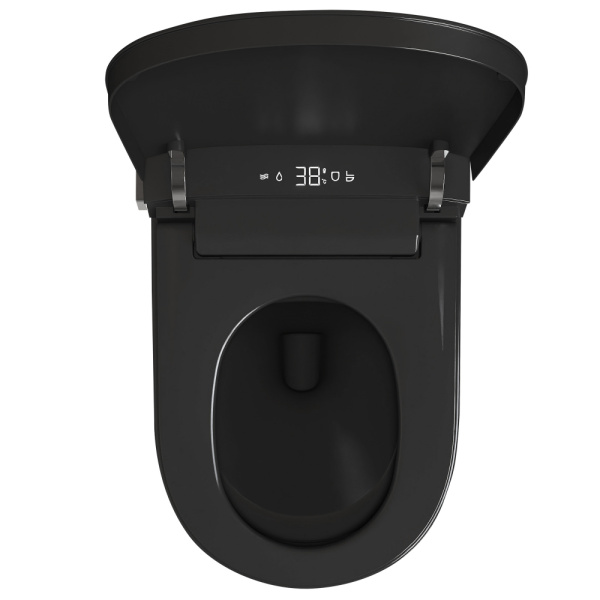 Унитаз-биде подвесной ABBER Bequem 595х390х375 мм электронный, цвет черный матовый, горизонтальный, LED дисплей, ночная подсветка, пульт, крышка-сиденье с подогревом (дюропласт, микролифт) импульсный смыв